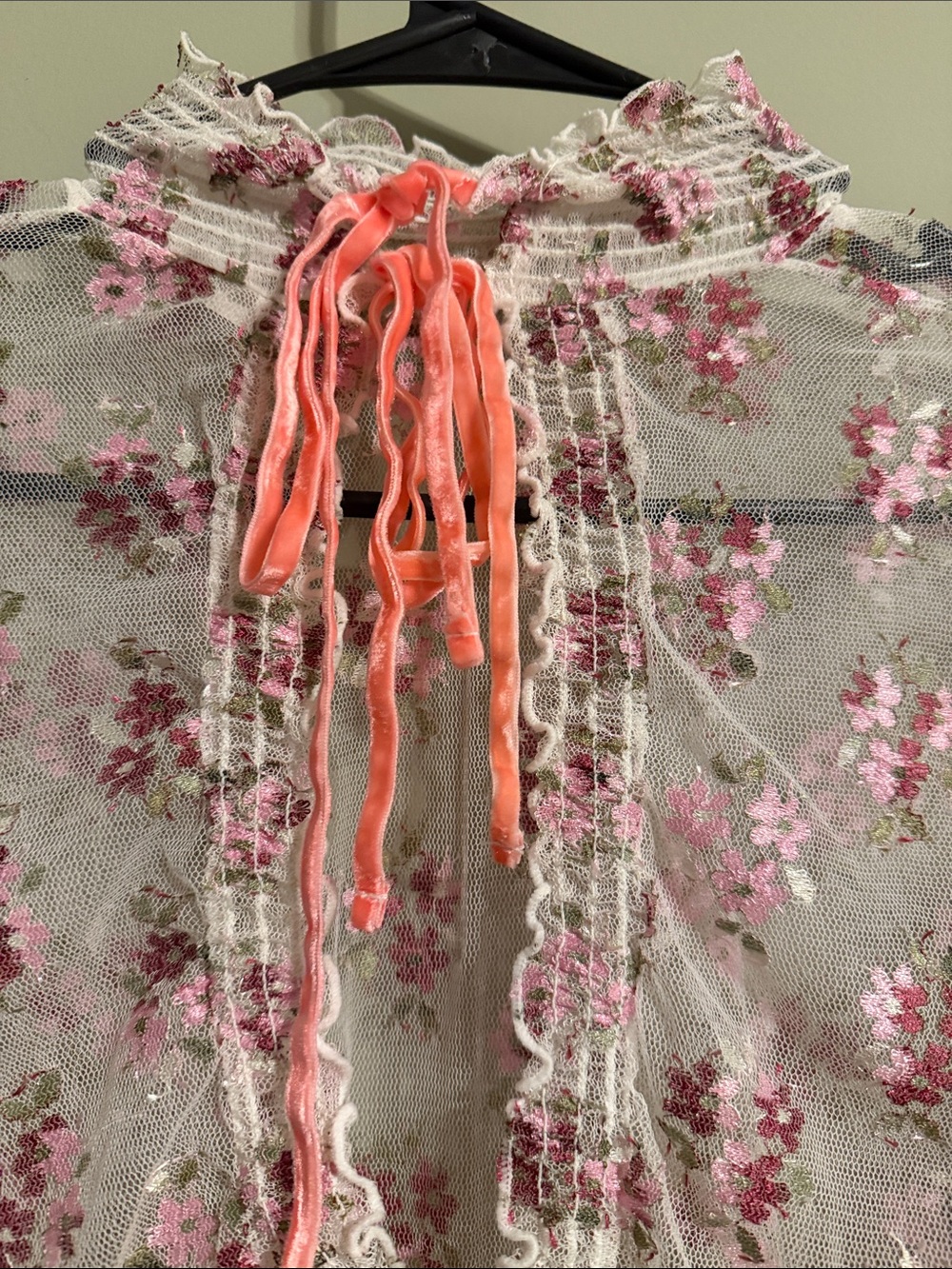 Free People intimately ivory mesh floral top M - Picture 4 of 8